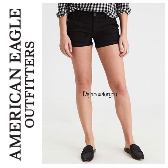 AMERICAN EAGLE BLACK STRETCH TWILL SHORTS - Picture 1 of 6